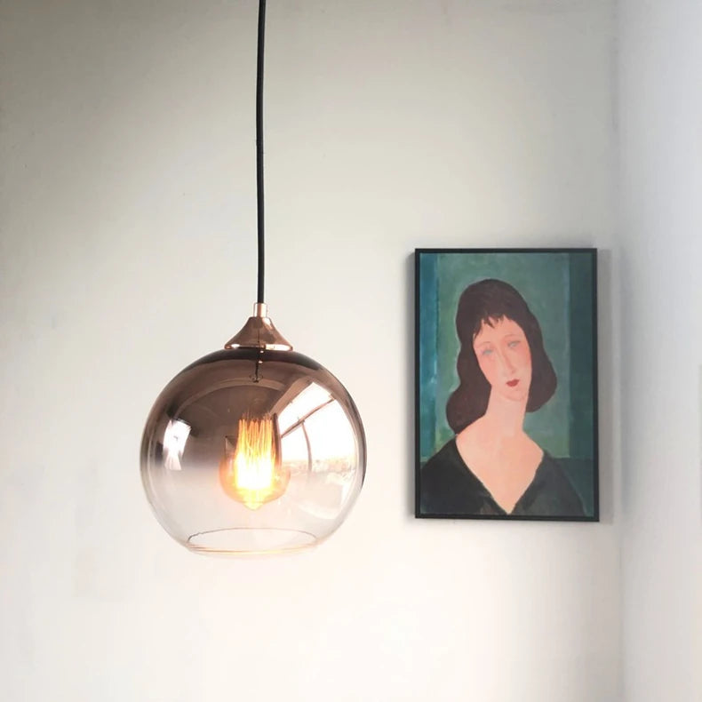 Suspension moderne en forme de boule en verre or rose