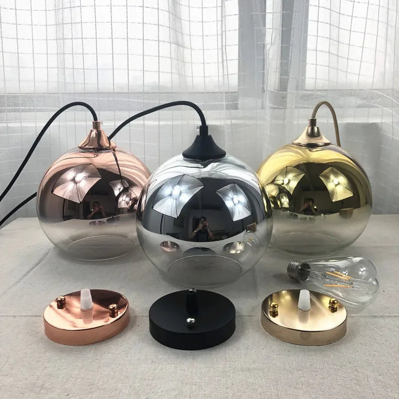 Suspension moderne en forme de boule en verre or rose