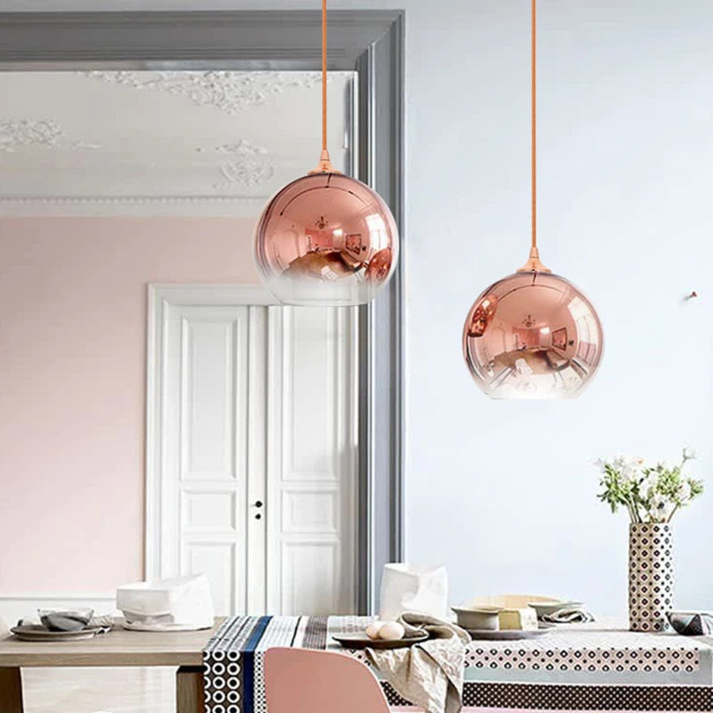 Suspension moderne en forme de boule en verre or rose