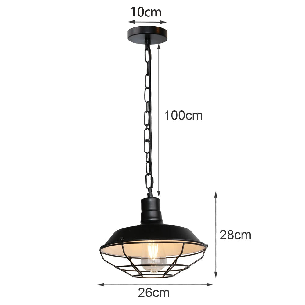 Suspension en métal noir rétro LED E-27