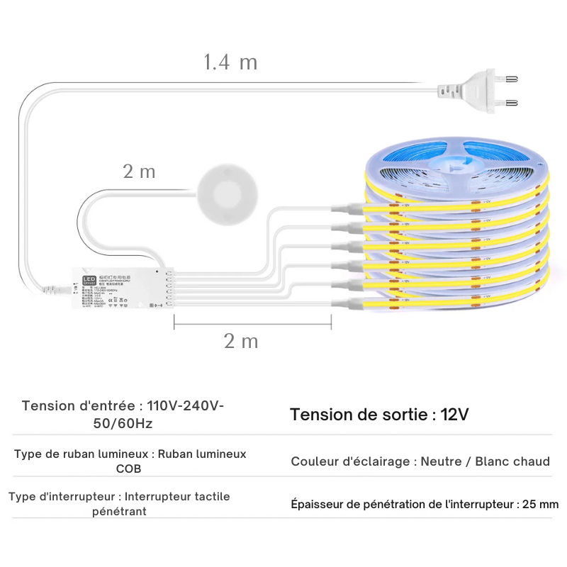 Bandeaux lumineuse LED bibliothèque, armoire, placard