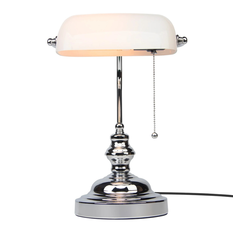 Lampe de bureau de banquier en verre blanc