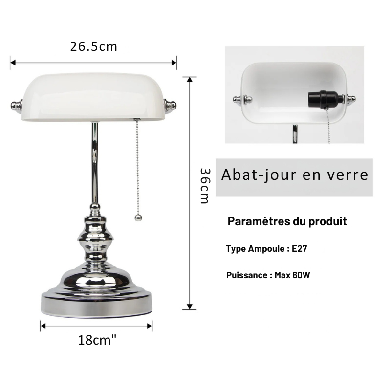 Lampe de bureau de banquier en verre blanc