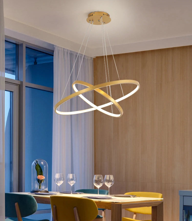 Lustre Moderne en cercle doré 2 cercles