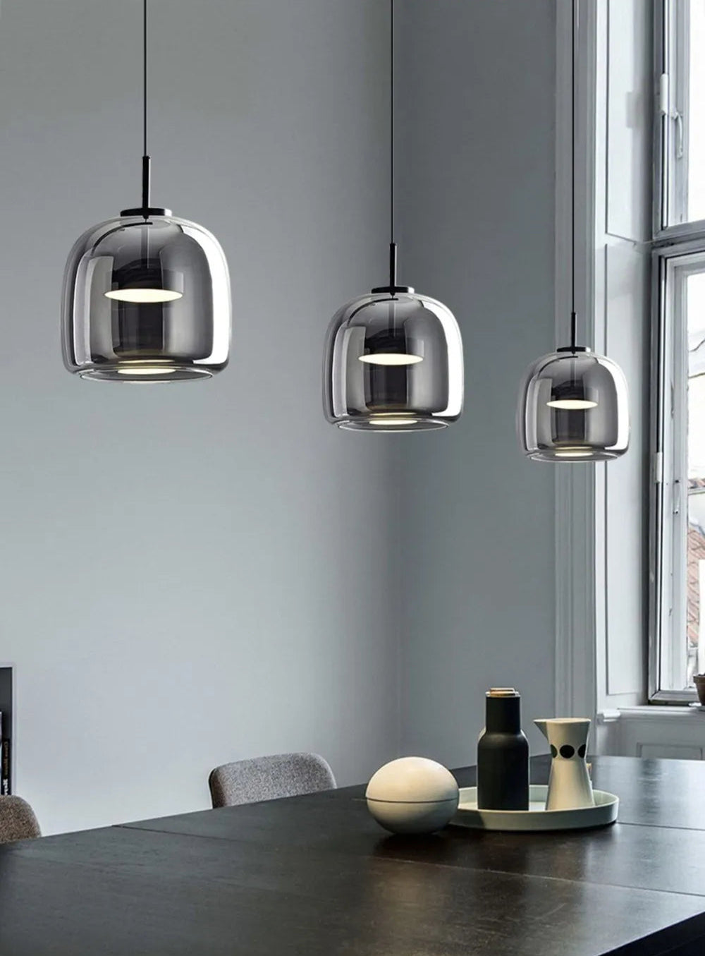 Suspension Moderne en Verre LED Gris