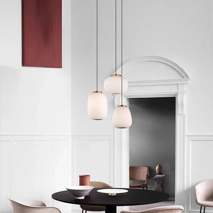 Suspension en verre blanc LED style japonais