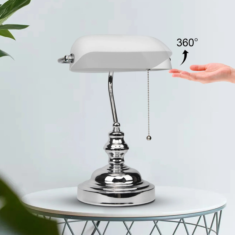 Lampe de bureau de banquier en verre blanc